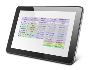 Image of a tablet showing calls being monitoredImage of a tablet showing calls line graphs indicating when issues arise with phone call recordingImage of a tablet showing a pie chart and bar graph